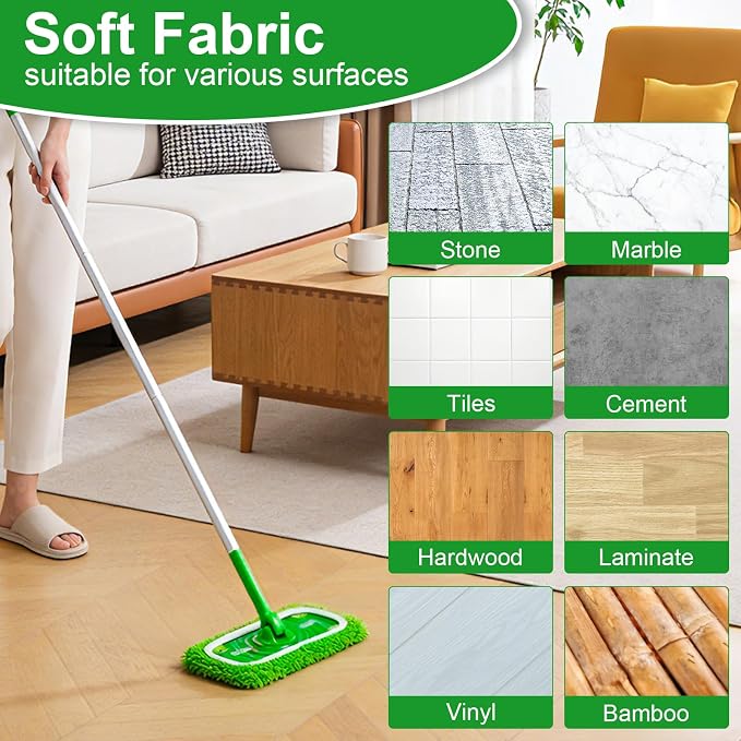 6Pcs Reusable Microfiber Mop Pads Refill Compatible with Swiffer Sweeper | Washable Mopping Pads Replacement, Dry & Wet Microfiber Cleaning Cloth for Multi-Surface/Hardwood/Stone Floor Cleaning-Green