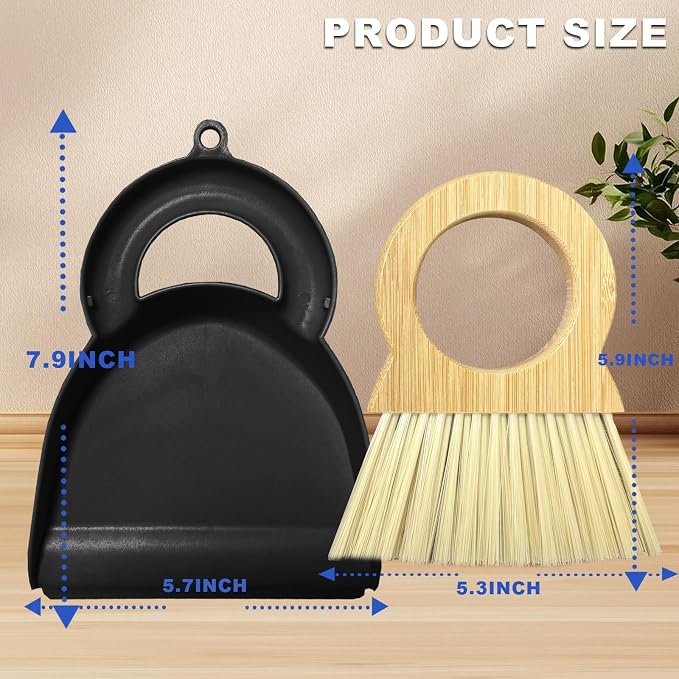 Mini Broom and Dustpan Set Bamboo Broom with Dustpan Combo Set Portable Hand Sweeper for Office Kitchen Dorm Home Quick Cleanups (Black)