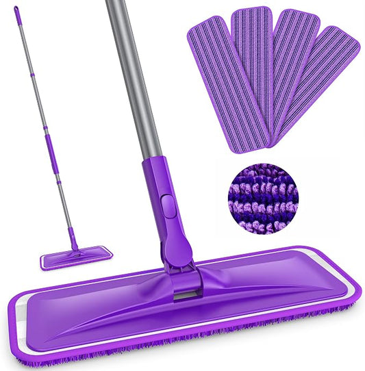 BPAWA Microfiber Mops for Floor Cleaning: Flat Mop for Wood Tile Laminate | 4 Washable Pads fit for Swiffer PowerMop, 59" Adjustable Handle, Dry & Wet Mopping Home Kitchen Hardwood Vinyl Multi-surfaces