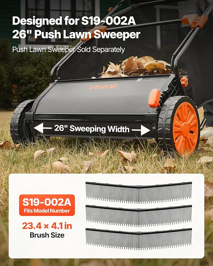 VEVOR 3 Packs Lawn Sweeper Brush Replacement, Compatible with VEVOR 26 in Lawn & Leaf Collector Sweepers, Yard Sweeper Brush Paddle with Durable V-Shaped Bristles for Easy Grass Leaf Cleanup | Compatible with Our 26 in Lawn & Leaf Collector Sweepers, D...