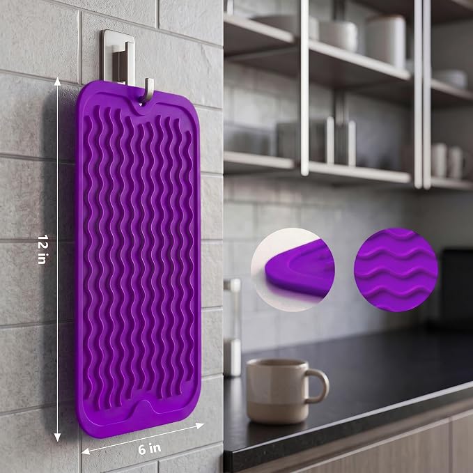 MicoYang Silicone Dish Drying Mat for Multiple Usage,Easy clean,Eco-friendly,Heat-resistant Silicone Mat for Kitchen Counter or Sink,Refrigerator or Drawer Liner Purple S 12 inches x 6 inches