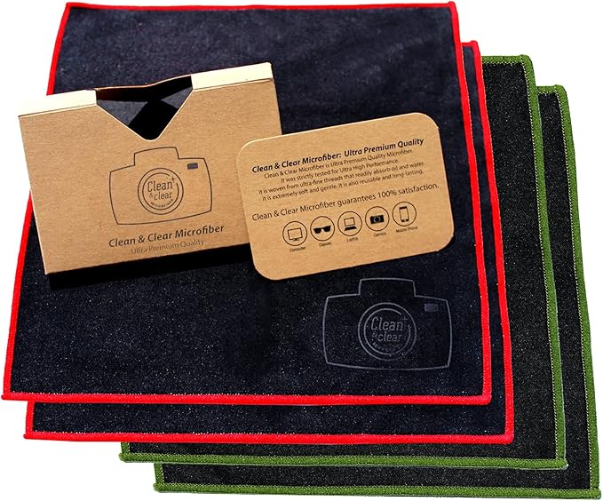 Clean & Clear Microfiber Extra Large Cleaning Cloth [4 Pack] - Ultra Premium Microfiber for Camera Lens, Glasses, Screens, and All Lens