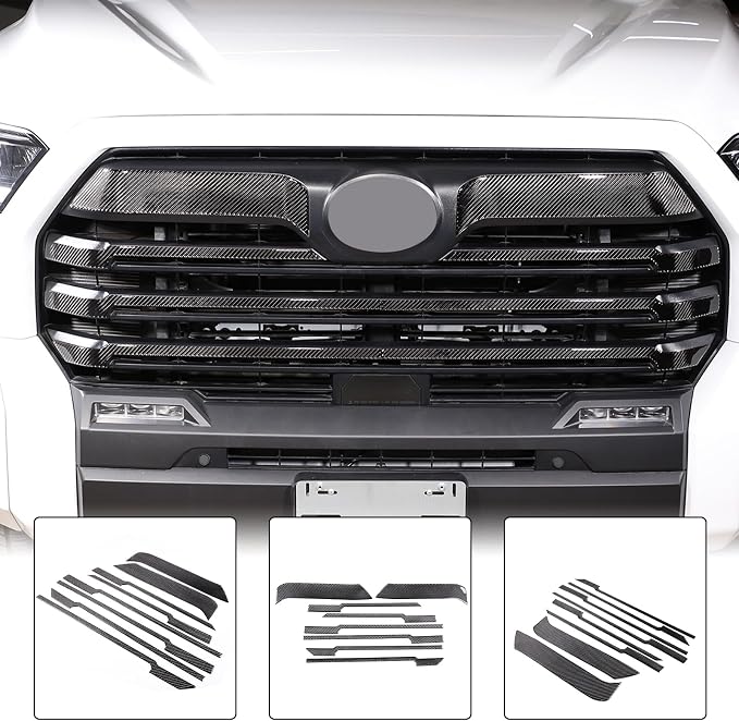 Aunginsy Car Front Bumper Grille Trim Sticker Compatible with Toyota Tundra 2022 2023 2024 Pickup Truck Real Carbon Fiber Material Decorative Sticker Protection Cover Interior Accessories