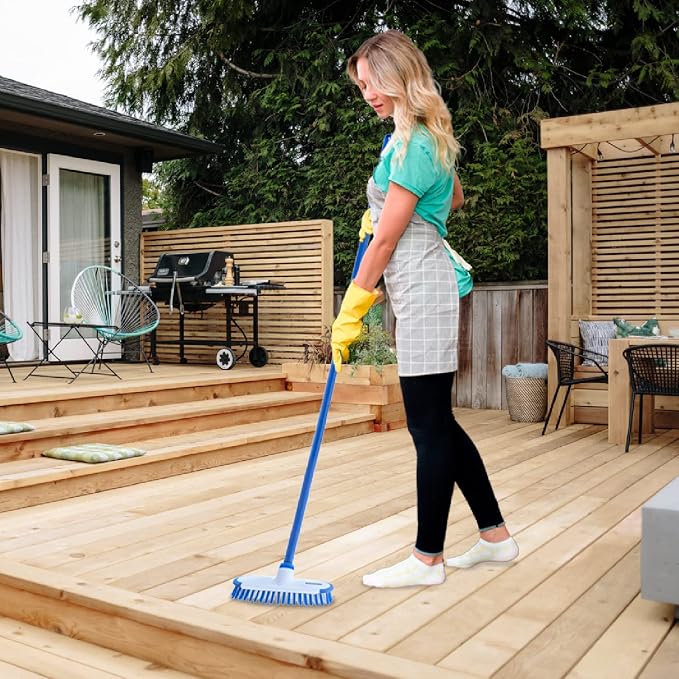 Superio Deck Scrub Brush with Long Handle 54", Heavy Duty Stiff Bristles Grout Scrubber with Scraper - Cleans Hot Tub, Swimming Pool, Granite Tiles, Bathroom, Patio, Kitchen, Wall and Deck (3, 54")…