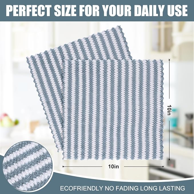 Homaxy 18 Pack Kitchen Dish Cloths, Ultra Soft and Absorbent Dish Towels, Reusable Fast Drying Microfiber Cleaning Cloth, Coral Velvet Wave Design No-lint, 10 x 10 inches, Dusty Blue