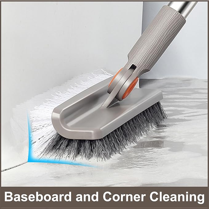 Multifunction 3-in-1 Broom and Dustpan, Silicone broom Squeegee and Scrub Brush Set with Long Adjustable Handle for Indoor & Outdoor Sweeping and Scrubbing, Ideal for Pet Hair, Liquids Spills and Dirt