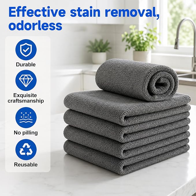 5PCS Magic Cleaning Cloth, Thick Microfiber, Streak‑Free for Windows & Glass, Lint Free Reusable Glass Cleaning Rags, Streak Free Magic Cloth for Car Windshields, Mirrors, Stainless Steel (20x30cm)