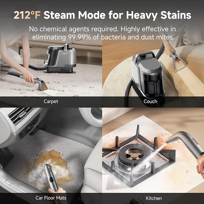 Uwant 18Kpa Powerful Suction Carpet Steam Cleaner with Pet Pro Cleaner | Set of 1 Portable Carpet Cleaner for Pets with Cleanning Tools Upholstery Steam Cleaner for Carpets, Couch, Sofa, Cars