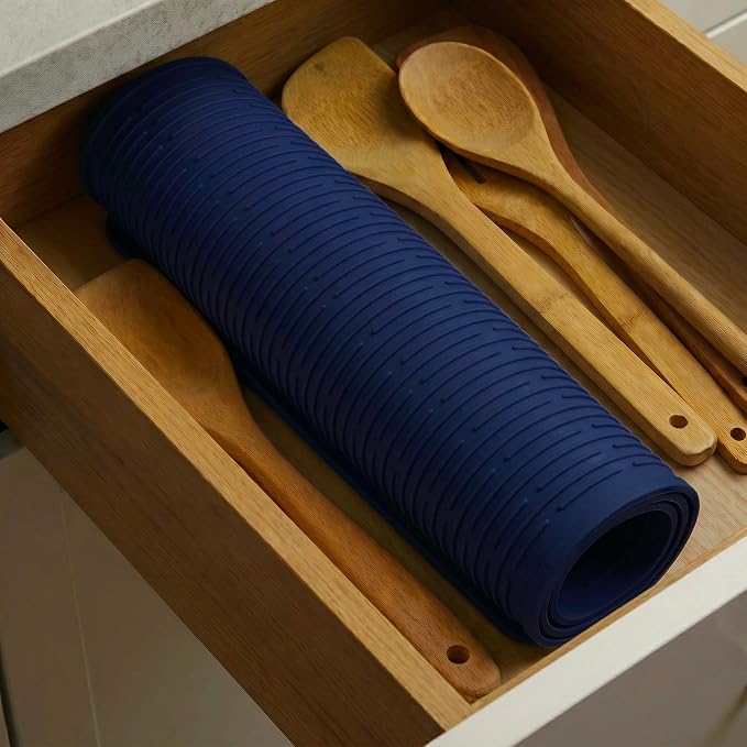 MicoYang Silicone Dish Drying Mat for Multiple Usage,Easy clean,Eco-friendly,Heat-resistant Silicone Mat for Kitchen Counter or Sink,Refrigerator or Drawer Liner Navy Blue 5XL 36inches x 18inches