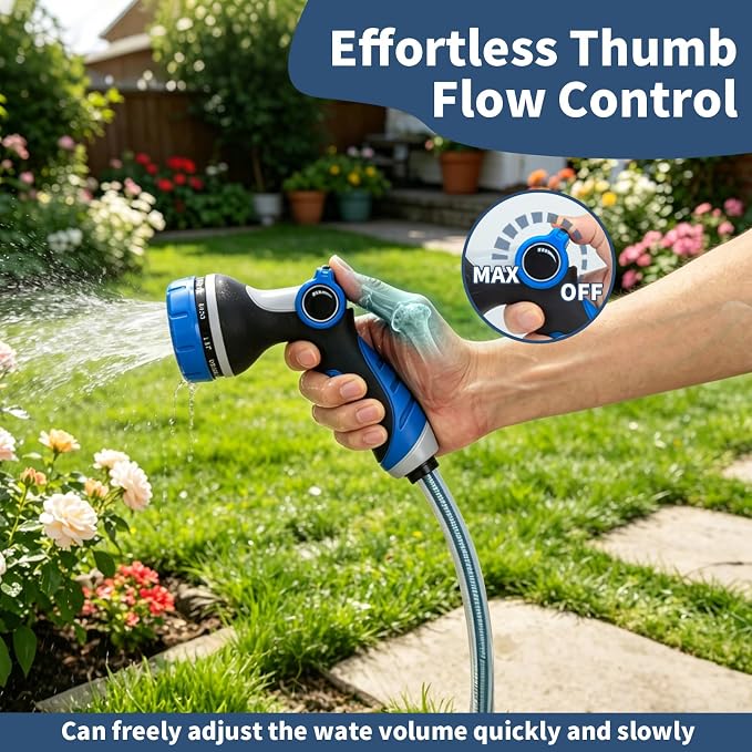 Garden Hose Nozzle with Adjustable 10 Spray Patterns, Thumb Control Ergonomic Hose Sprayer Nozzle, High Pressure Hose Nozzles for Lawn & Plant Watering,Washing Cars & Pet Bathing,Leak-Proof Design | Ergonomic Hose Sprayer Nozzle, High Pressure Hose Noz...