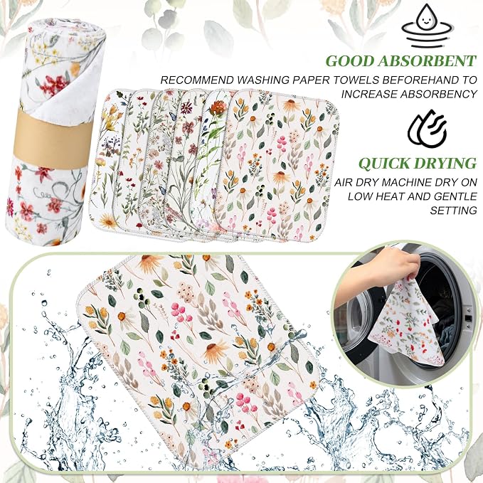 Reusable Cleaning Cloths Washable Cotton Kitchen Dish Towels for Home Party Supplies Bulk, 9.84x11.81in (36 Pack,Vintage Wildflower)
