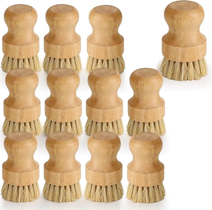 12 Pack Bamboo Dish Brush Bulk, Bamboo Dish Scrubber, Wood Palm Dish Scrub Brush for Dishes Pans, Pots,Vegetables Cleaning