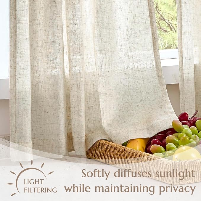 jinchan Linen Tier Kitchen Curtains, 30x36, 2 Panels, Natural | Light filtering, rod pocket, farmhouse, small window decor, cafe style, machine washable, bathroom, laundry room, RV