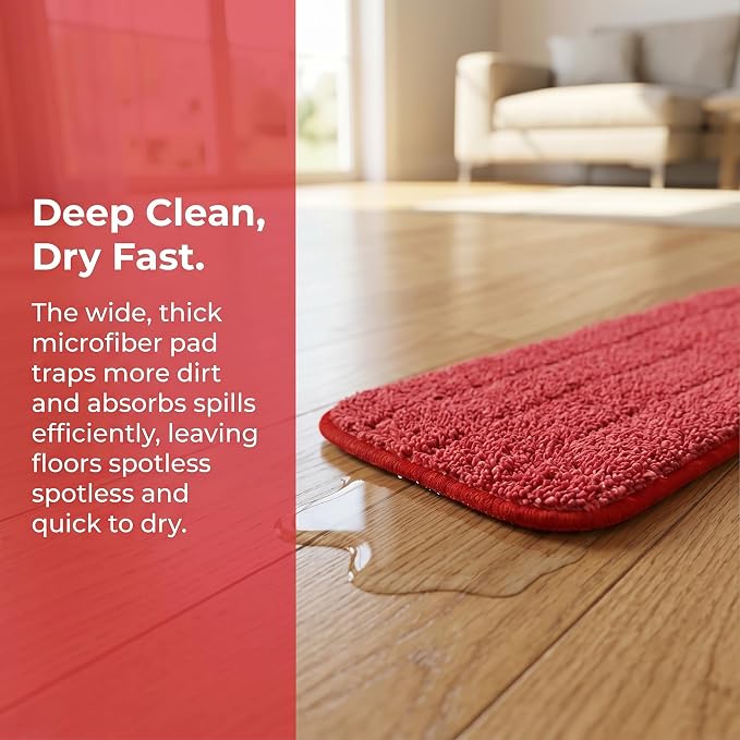 Microfiber Replacement Mop Pad, 18 x 6 Wet & Dry Home & Commercial Cleaning Refills, Reusable Floor Mop Pads, 6 Pack (Red)… | 6 Pack Microfiber Replacement Mop Pad, 18 x 6 Wet & Dry Home & Commercial Cleaning Refills, Reusable Floor Mop Pads,Red