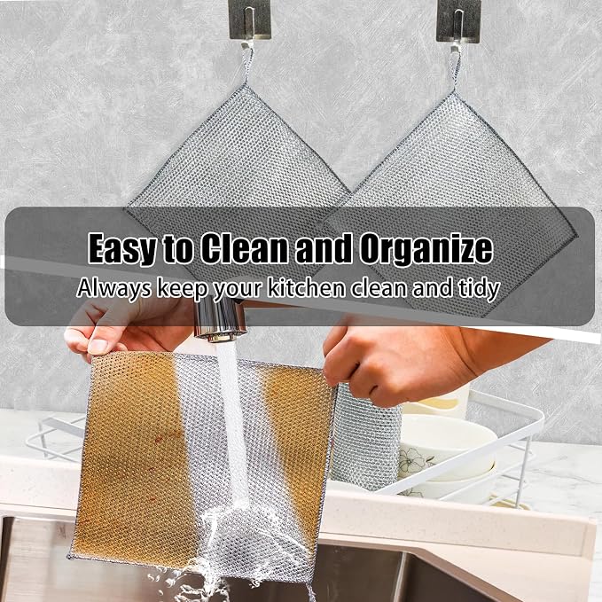 Navona 30 Pcs New Upgrade Steel Wire Dishcloth,Double-Layer Steel Wire Cleaning Cloth,Powerful Cleaning Non-Scratch Wire Dishcloth Rag for Cookware, Sinks, Dishes, Stove Tops