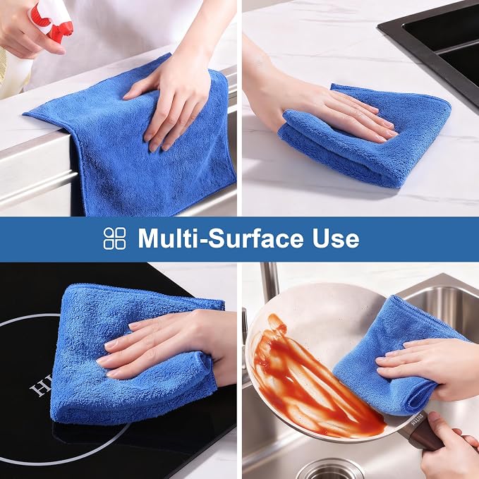 JOYMOOP Microfiber Cleaning Cloths 18 Packs, 11.8" x 11.8" Blue Reusable Kitchen Towels, Lint-Free Cleaning Rags, Super Absorbent Cleaning Cloths for Kitchen, Car, and Household Cleaning