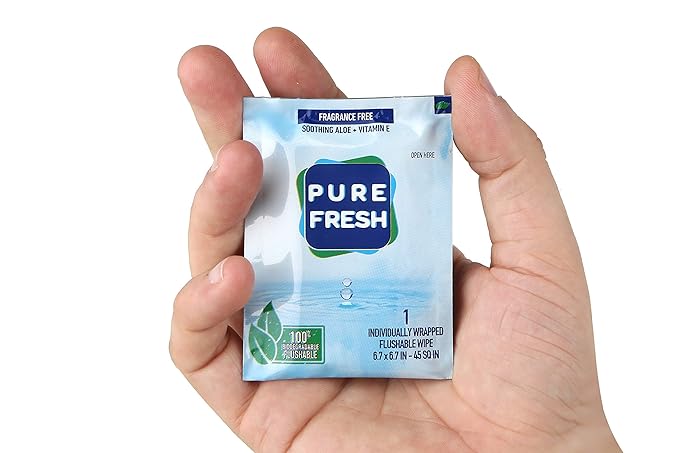 PureFresh Wet Wipes Flushable Individually Wrapped for Travel 40 Singles