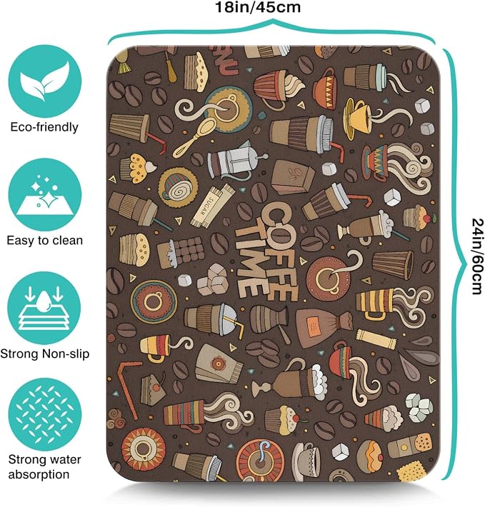 Coffee Bar Mat Accessories for Countertop Super Absorbent Anti-Slip Silicone Dish Drying Mats Kitchen Counter Draining Pad Decor Gift Fit Maker Pot Espresso Machine 24inx18in, (DS)