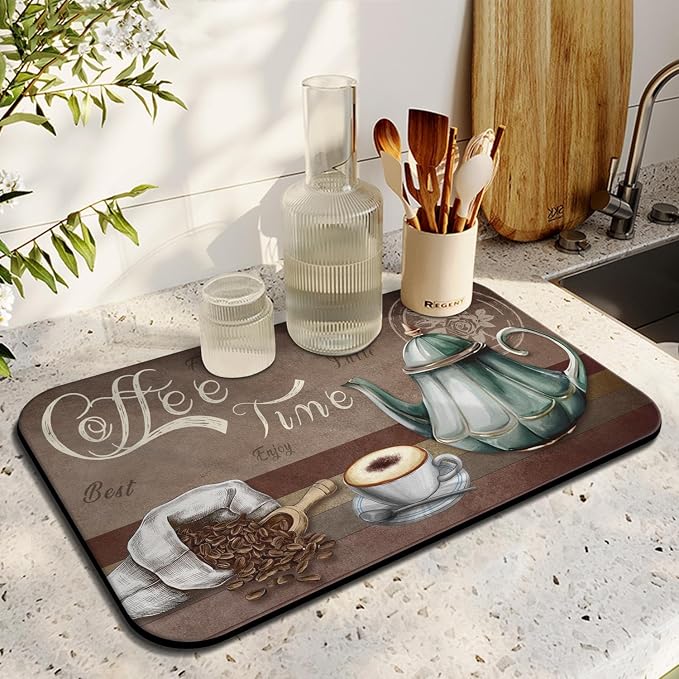 Coffee Bar Mat, 19inx12in, Absorbent, Anti-Slip, Fits Under Coffee Machine