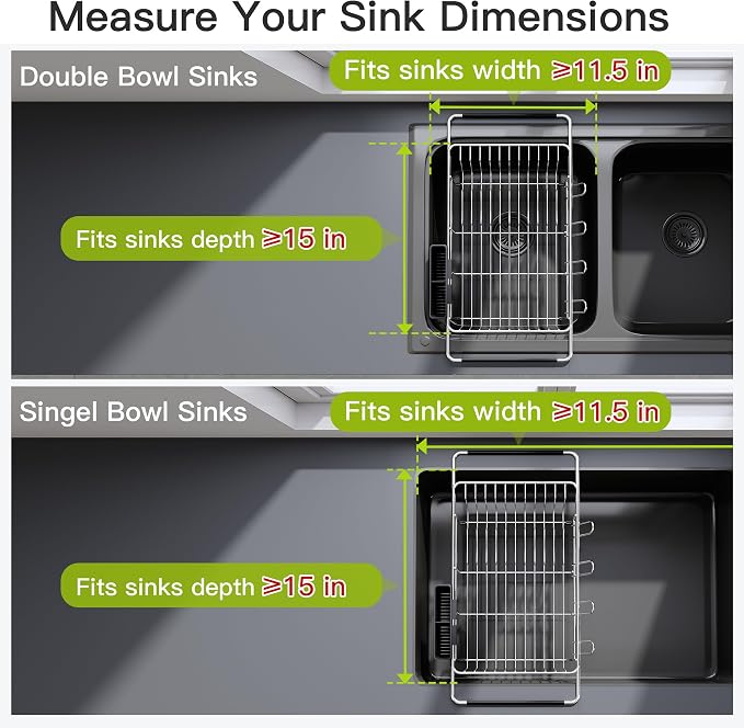 JASIWAY Dish Drying Rack in Sink, Expandable Stainless Steel Dish Drainers for Kitchen Counter, Dish Dryer Rack for Inside Sink, Over The Sink Dish Racks with Utensil Holder, Silver