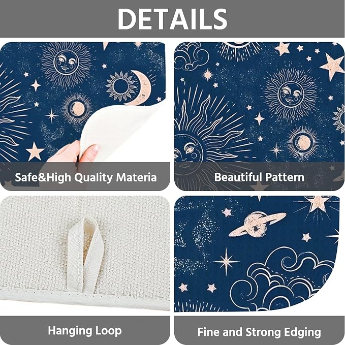 Dish Drying Mat for Kitchen Counter 18x24 Inch, Super Absorbent Dish Drainer Mat, Decorative Microfiber Dishes Drying Pad-Large(Navy Blue Moon)