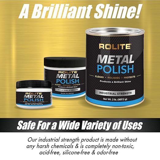Rolite Metal Polish Paste, 4.5 oz, Industrial Strength Scratch Remover & Cleaner for Aluminum, Chrome, Stainless Steel, Restores Shine to All Metals, Heavy-Duty Polishing Paste