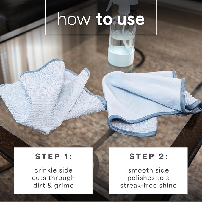 S&T INC. Aura Microfiber Glass Cleaning Cloth, 4 Pack, 16" x 16", Blue | Dual-Sided Towel, Lint-Free, Streak-Free, Reusable Cleaning Cloth for Home and Car