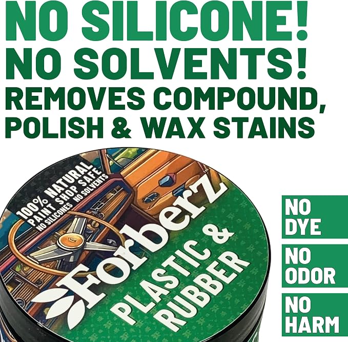 Plastic & Rubber Treatment - Restore & Renew Plastic, Rubber & Vinyl - Remove Compound/Polish/Wax Stains - Interior & Exterior - No Silicone, No Solvents, Paint Shop Safe, Nontoxic - 3oz
