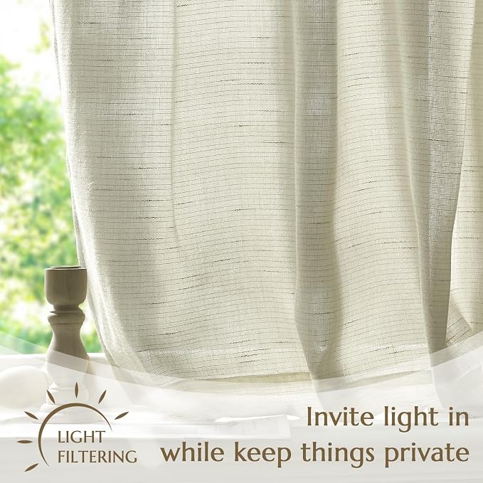 jinchan Linen Pinch Pleated Back Tab Tier Curtains, 26x30, 2 Panels, Beige | Light filtering,small window treatment,cafe curtains,machine washable,farmhouse,kitchen,bathrooms,laundry