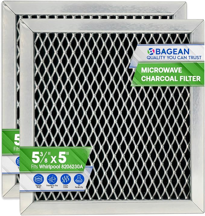 Microwave Charcoal Filter 5.35” x 5.03” for 8206230A Maytag and Whirlpool Microwave Filter Replacement - Carbon Filters Freshens and Filters Kitchen Air in Over the Range Oven Vent Fan (2-Pack)