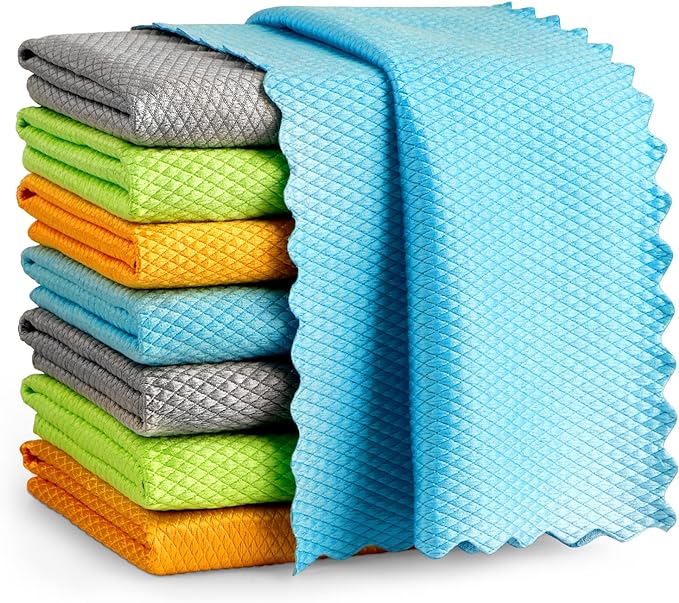 AIDEA Microfiber Glass Cleaning Cloth-8PK, Magic Cleaning Cloths 12"x12" | Premium Microfiber Glass and Window Cleaner, Lint Free Glass Wipes for Windows, Windshields, Mirrors, Stainless Steel,