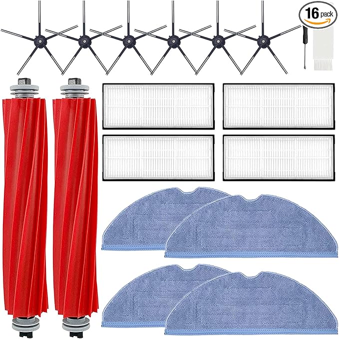 Roborock Compatible Replacement Parts Compatible with Roborock S7 S7+ S7 MaxV, S7 MaxV Plus T7S T7 plus T7S plus Robot Vacuum, 2 Roller Brush, 4 Filter, 6 Side Brush, 4 Mop Cloth