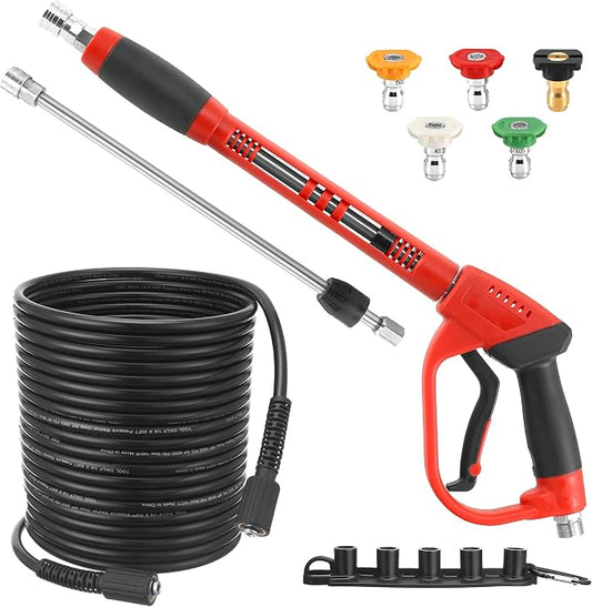 Tool Daily Pressure Washer Gun and Hose Kit, 50 FT Power Washer Hose | M22-14 Fitting, Replacement Wand Extension, 5 Spray Nozzle Tips with Holder, 3600 PSI