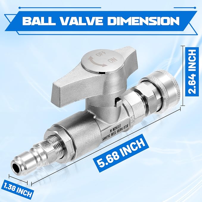M MINGLE Ball Valve Pressure Washer, 3/8" Quick Connect Shut Off Valve | for Power Washer Hose, 5000 PSI