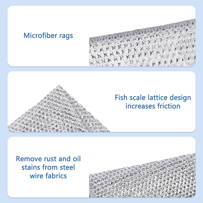 Aidoclip 10PCS Set Non-Scratch Steel Wool Dishcloth - Multi Purpose Wire Dishwashing Rags Kitchen Towels and Dishcloths Sets Durable Cleaning Pads Bathroom Home Essentials Cleaning Supplies Tools