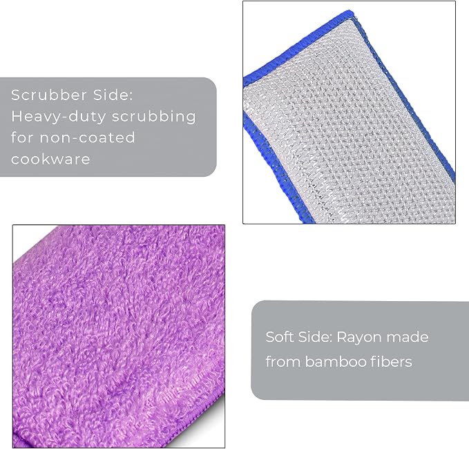 Smart Design Non Scratch Scrub Sponge with Bamboo Odorless Rayon Fiber - Set of 6 - Ultra Absorbent - Soft and Scrubber Side - Cleaning, Dishes, and Hard Stains - Violet Blue Coral