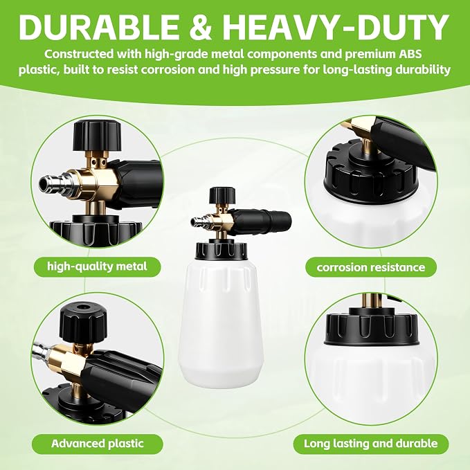 Foam Cannon for Greenworks Pressure Washer, 1L | 3700 PSI, 1/4" Quick Connect, Adjustable Snow Foam Lance, Car Detailing & Cleaning