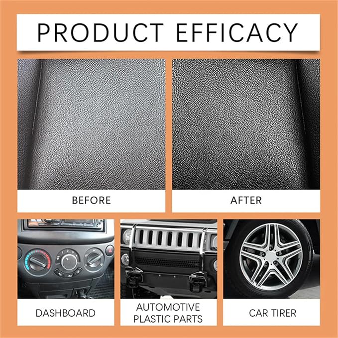 Auto Plastic Restorer Kit 100ml, Black Lotion for Dashboard Door Panel Bumper Tire Trim, Fast Drying Long Lasting Coating with Sponge (2PCS+2*Sponge)