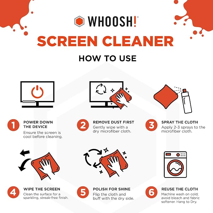 WHOOSH! Screen Shine Go XL - 3.4 fl oz with Microfiber Cloth - Powerful Streak-Free Screen Cleaner Spray and Wipe for MacBook, Laptop, Car, Eyeglasses & Phone - Sleek Bottle for Home, Work or Travel