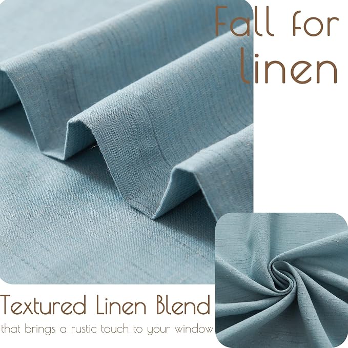 jinchan Kitchen Curtains and Valances Set 3 Pieces Linen Tiers and Valance 24 Inch Cafe Curtains with Valance Rod Pocket Farmhouse Small Drapes Set Rustic Country for Laundry Room Bathroom Blue | Light filtering, rod pocket, cafe curtains, farmhouse, m...