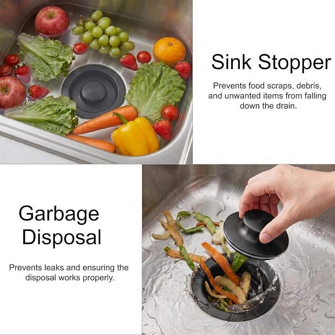 LQS Kitchen Sink Garbage Disposal Flange and Sink Stopper, fit 3-1/2 Inch Standard Sink Drain Hole Color Black