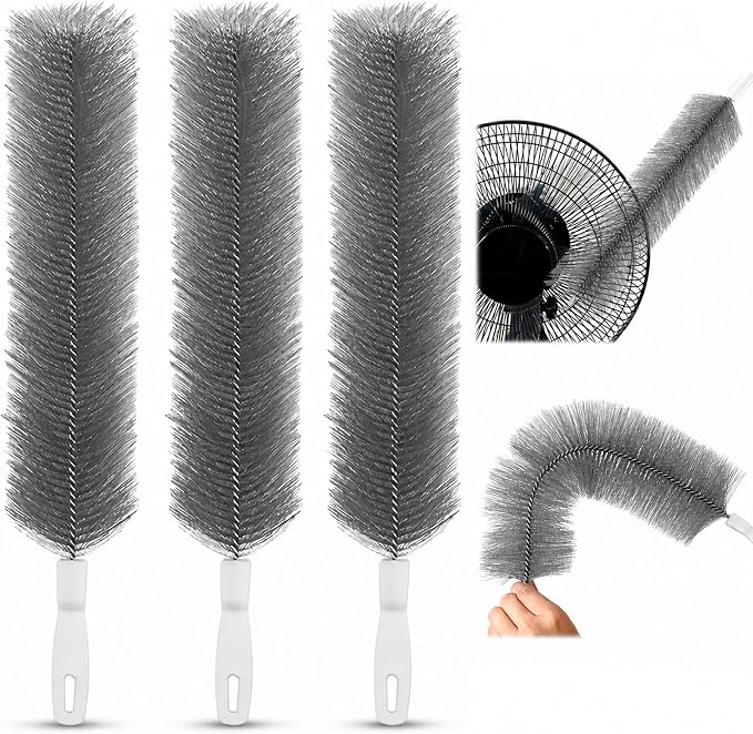Fan Cleaning Brush, Bendable Microfiber Duster, Washable Reusable Fan Brush Cleaner for Fan Blades, Vents, Screens & Narrow Gaps (3, Gray)
