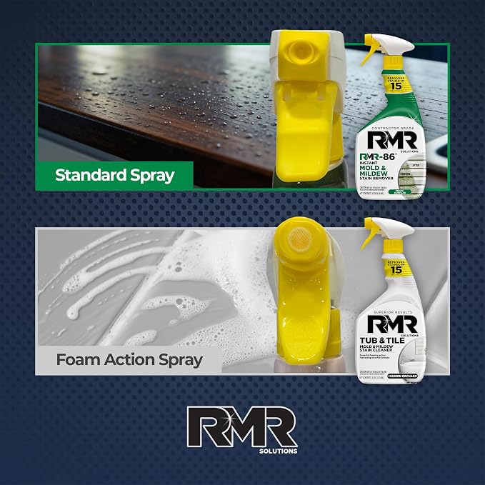 RMR Complete Mold & Mildew Stain Eraser System – No-Scrub Tub & Tile Cleaner + Instant Mold & Mildew Stain Remover Spray, Indoor/Outdoor Bathroom, Shower, Siding, & Deck Cleaning Kit, 2–32 Oz Bottles