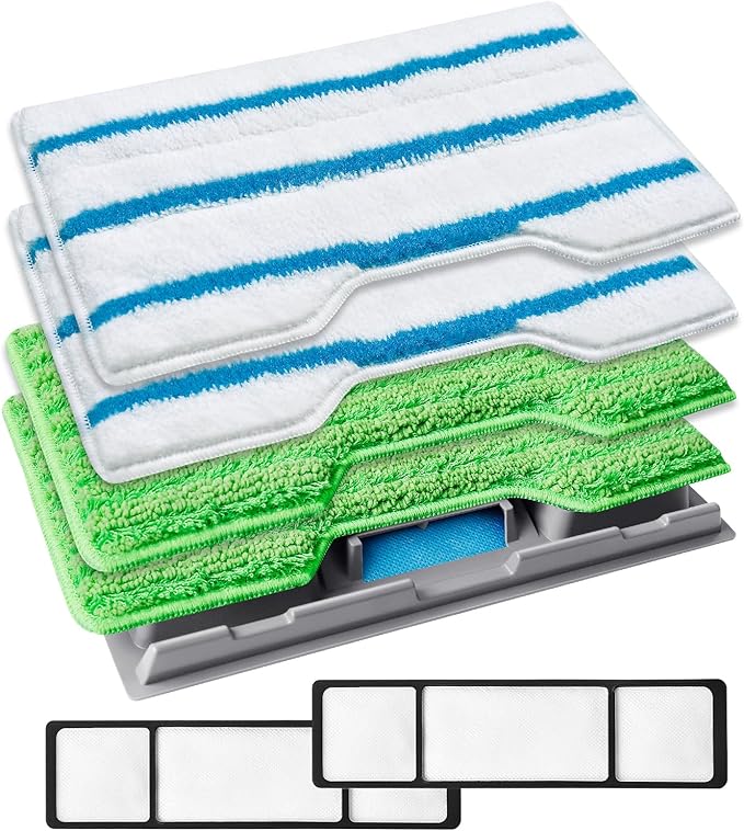 KEEPOW Reusable Mop Pads Replacement Compatible with Shark Vac Mop VM252 | VM401 VM180 VM200 VC205 VM250 QM250 VM190, Washable Vacuum Mop Pad Refills, Upgraded Design of Dirt Chamber (1+2+2+2 Pads)