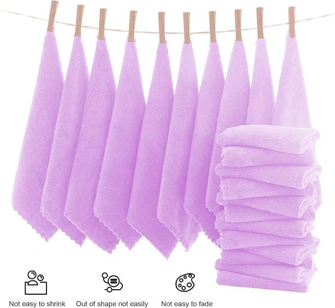 MOONQUEEN Ultra Soft Premium Washcloths Set - 12 x 12 inches - 24 Pack - Quick Drying - Highly Absorbent Coral Velvet Bathroom Wash Clothes - Use as Bath, Spa, Facial, Fingertip Towel (Purple)