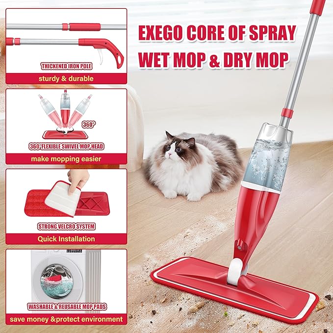 Spray Mops for Hardwood Floor Cleaning: Microfiber Wet Mop Multi-Purpose | 3 Washable Pads for Swiffer PowerMop, Dry Dust Mop Multi-purpose, Floor Mops with Sprayer for Wood Laminate Ceramic Tiles