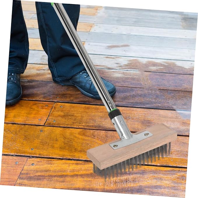 Kisangel Stainless Steel Moss Scrub Brush Heavy Duty Long Handle for Outdoor Cleaning of Patios Decks and Concrete Durable Hard Bristle Design for Tough Stains
