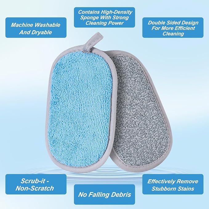 Dual-Sided Multi-Purpose Scrub Sponges, Non-Scratch Dishwashing Sponges for Kitchen, Reusable Microfiber Sponge for Efficiently Cleaning Dishes, High Density Sponge Inside (6 Pack, Large) Gray