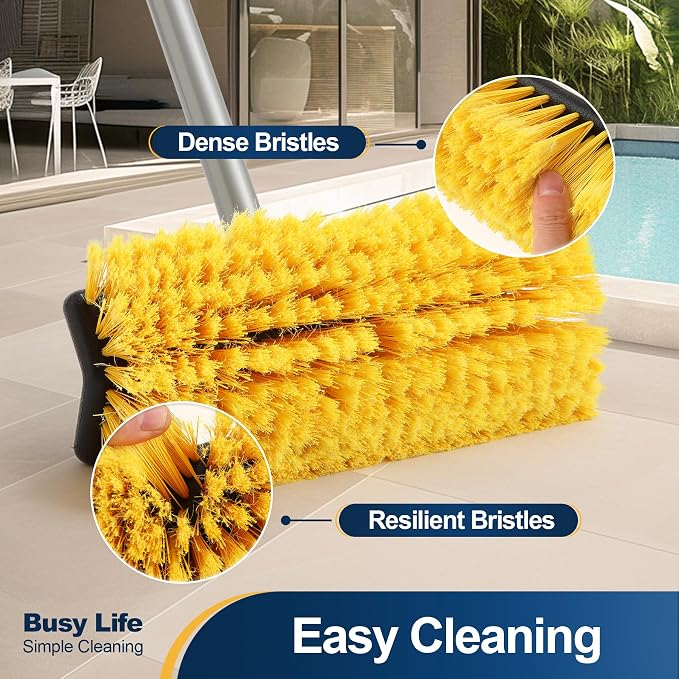 Yocada Deck Brush with 4-Section Extendable Handle Floor Scrub Brush | Soft &Medium Bristles Non-Slip Grip for Outdoor Deck Patio Bathroom Garage Concrete Cleaning 54.3 Inch