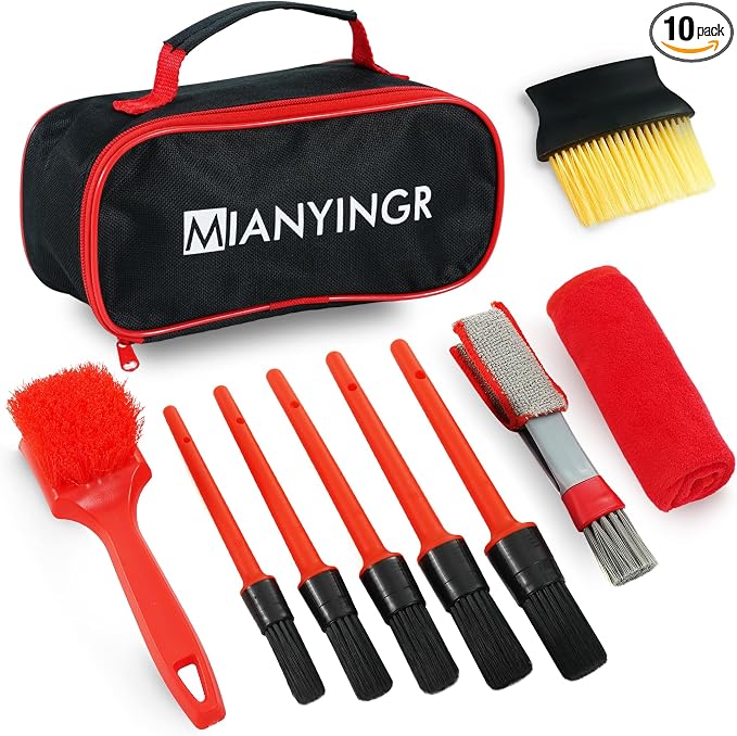 10Pcs Interior Detailing Brush Set | Car Vent & Dashboard Cleaner Kit, Microfiber Towel, Storage Bag